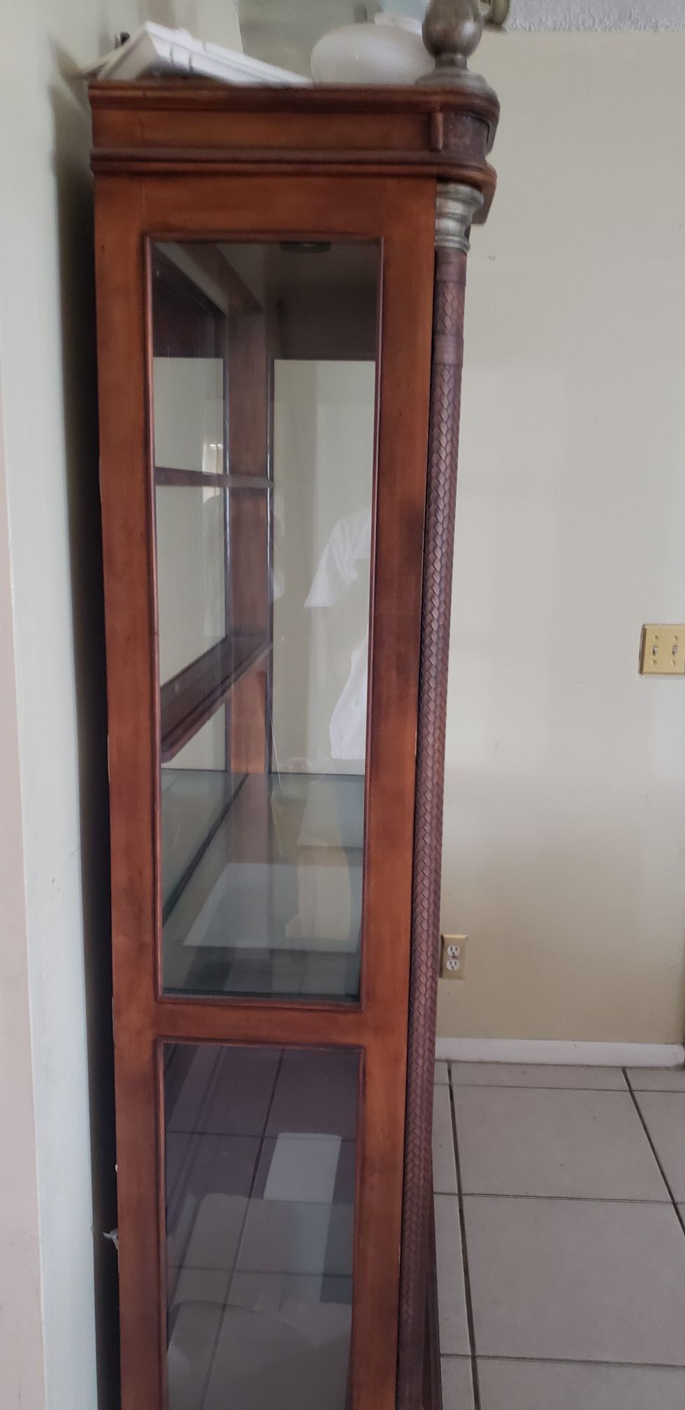 Kuliwood and leather curio cabinet