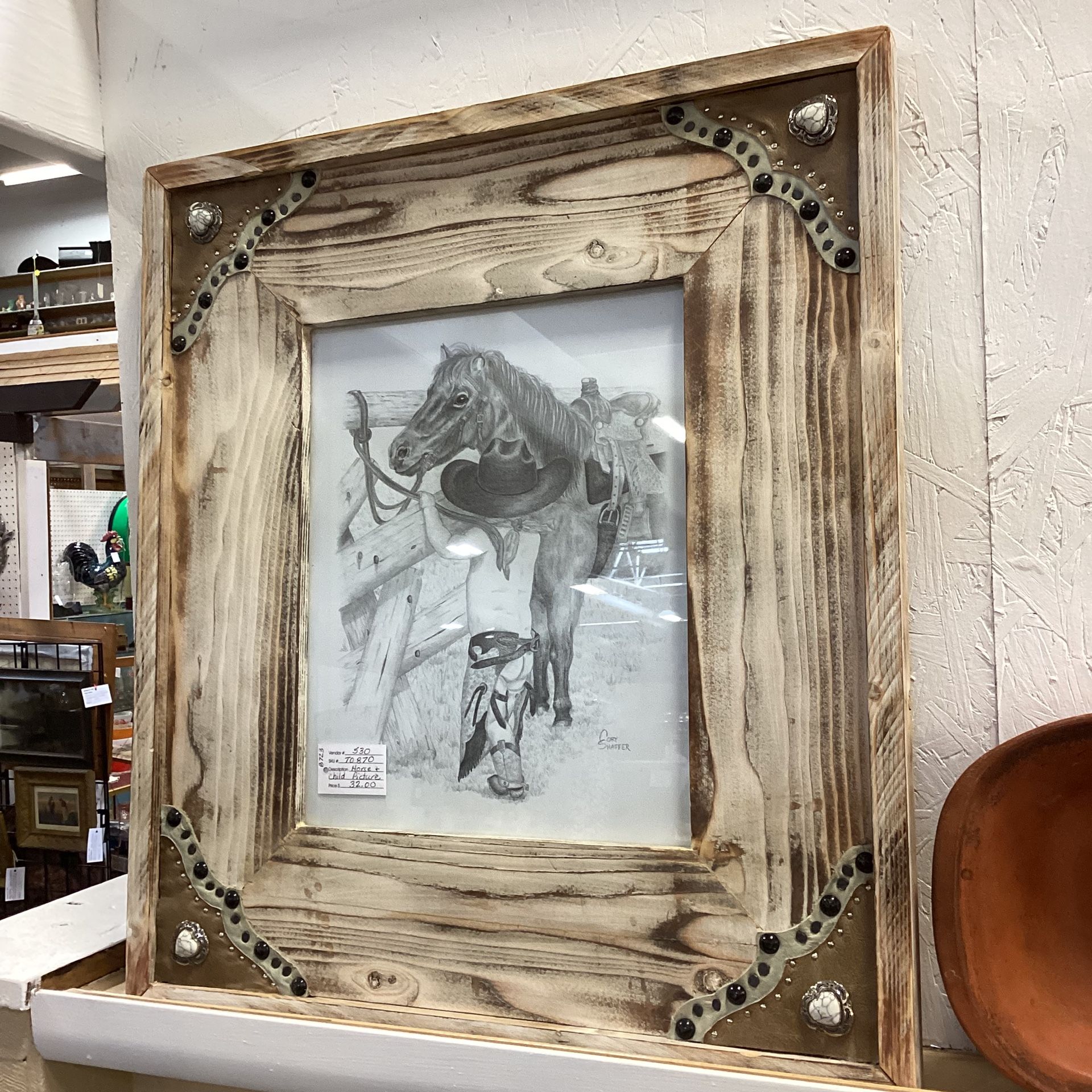 Horse And Child Picture In Fancy Frame – Signed