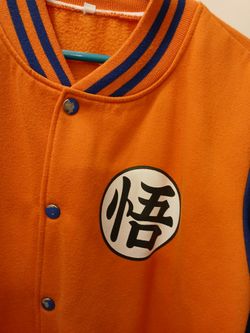 Dragon Ball Z Goku Varsity Bomber Size Xxl. 21 Inches Pit To Pit Shoulder 18 In Across Sleeve Is 22 Inches Long Fits Like A Medium. See Size e Chart