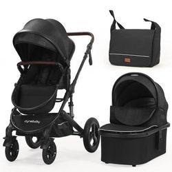 Modern Brand Name High Quality Stroller With Shocks Includes Diaper Bag And Bassinet 3 Piece Set New In Box 