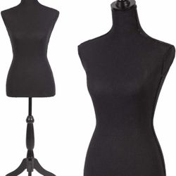Female Mannequin Torso Dress Form Manikin Body with Wooden Tripod Base Stand Adjustable 60-67 Inch for Sewing Dressmakers Dress Jewelry Display,Black