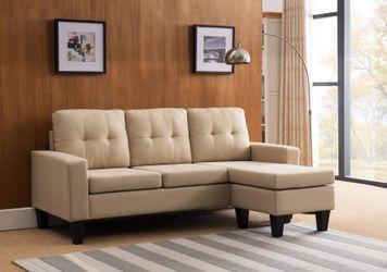 BEIGE Linen sectional sofa with reversible chaise