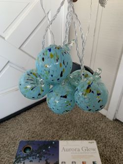 2 NEW SETS AURORA GLOW GLASS SOLAR LIGHTS