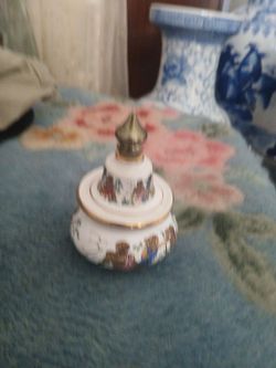 Late 70s YSL Asian Ceramic Perfume Jar/ w Original OPIUM Waxy Perfume