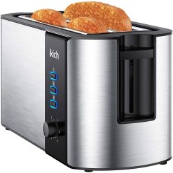 IKICH Toaster 4 Slice, Toaster 2 Long Slot Stainless Steel, Warming Rack, 6 Browning Settings, Defrost/Reheat/Cancel, Removable Crumb Tray, 1300W