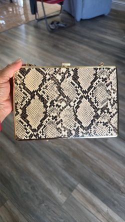 Snakeskin Print Box Clutch with Gold Hardware