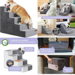 Dog Stairs for Small Dogs - Pet Stairs for High Beds and Couch, Folding Pet Steps with CertiPUR-US Certified Foam for Cat and Doggy, Non-Slip Bottom D