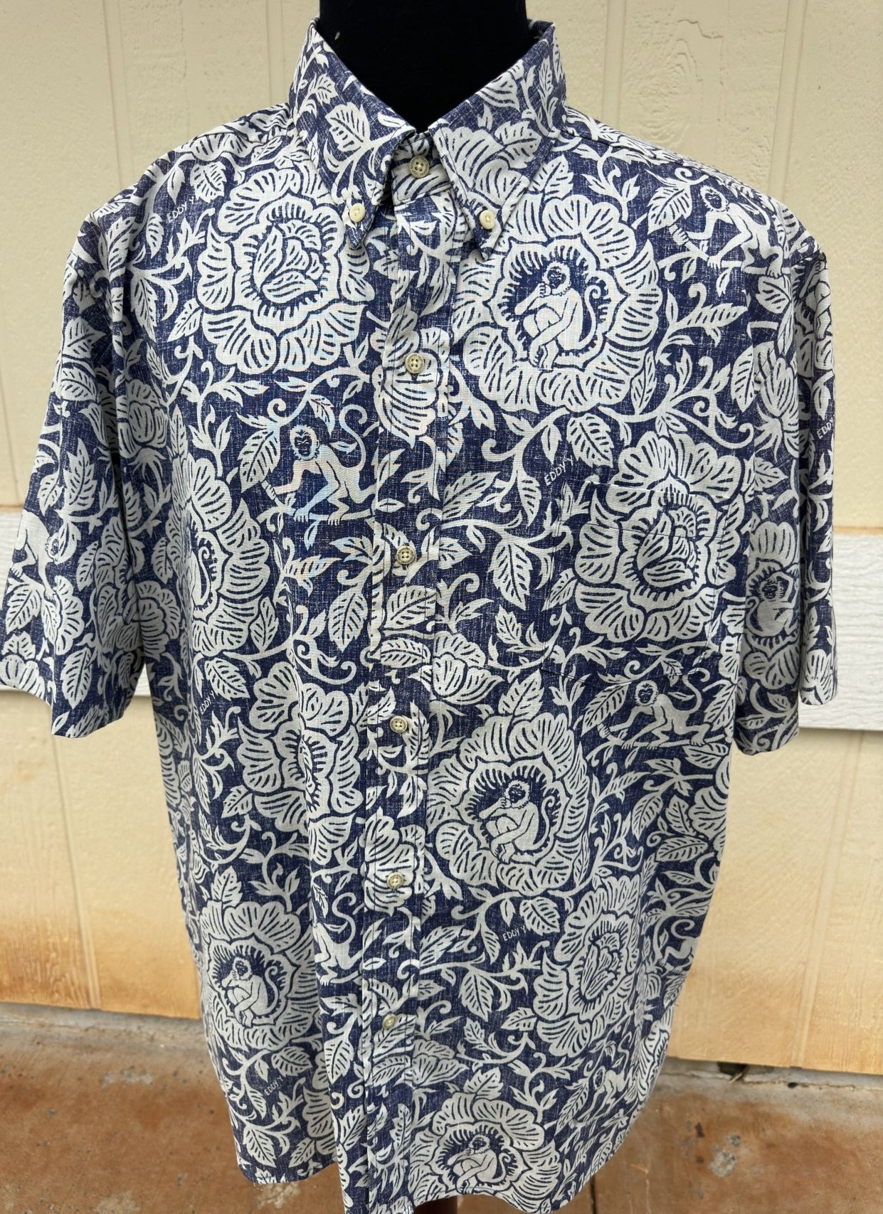 PreOwned Reyn Spooner Hawaiian Print Blue Full Button Men's XL