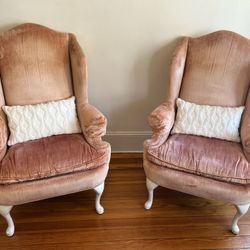 2 Antique Velvet Salmon Colored Chairs