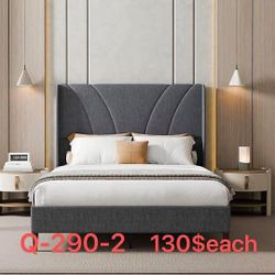 （Q-290-2）Queen Size Bed Frame with 51.2" Tall Curved Wingback Headboard, Linen Upholstered Platform Bed（130$each）