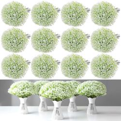 Leinuosen 288 Pcs Babys Breath Artificial Flowers with 12 Pcs White Rattan Vase,