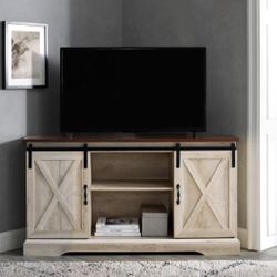New Farmhouse Sliding Barn Door Corner TV Entertainment Stand