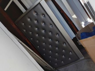 Black Tufted Leather Headboard with Crystal Buttons