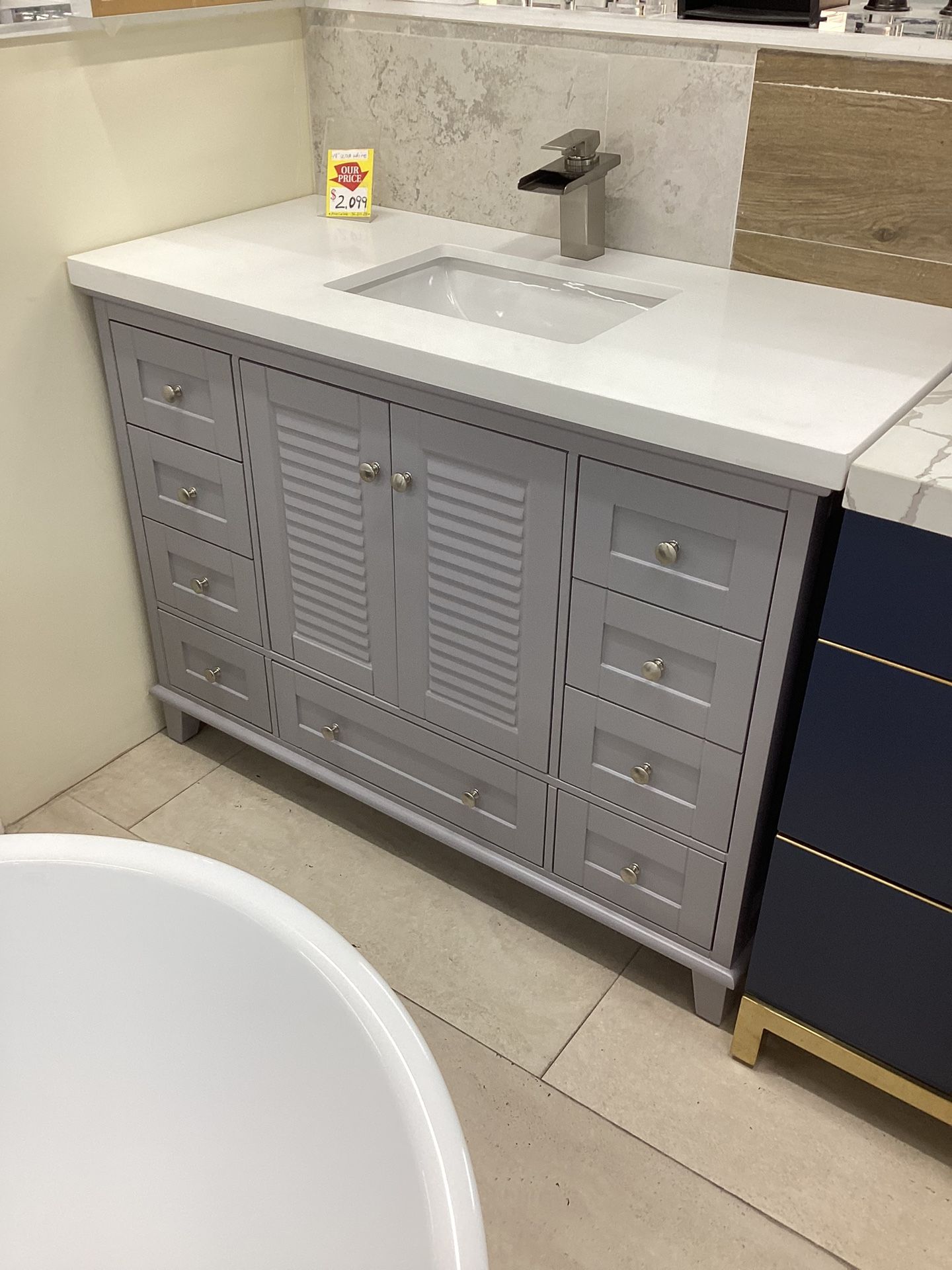 48” Bathroom Vanity Cabinet New Solid Wood Fully Assembled Quartz Countertop Sink Attached Ready For Pick Up Today