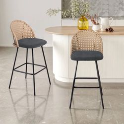Rattan Back Bar Stools Set of 2