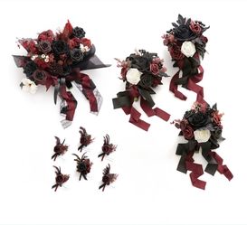 NIB BRIDAL FLOWER PACKAGE IN MOODY BURGUNDY & BLACK