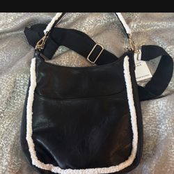 Brand New, Beautiful Black Winter Cross Body Bag With Gold Hardware