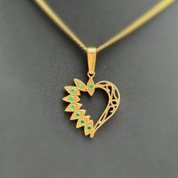 Jewelry 18k solid yellow gold heart emerald stone 0.40CTW Pendant charm