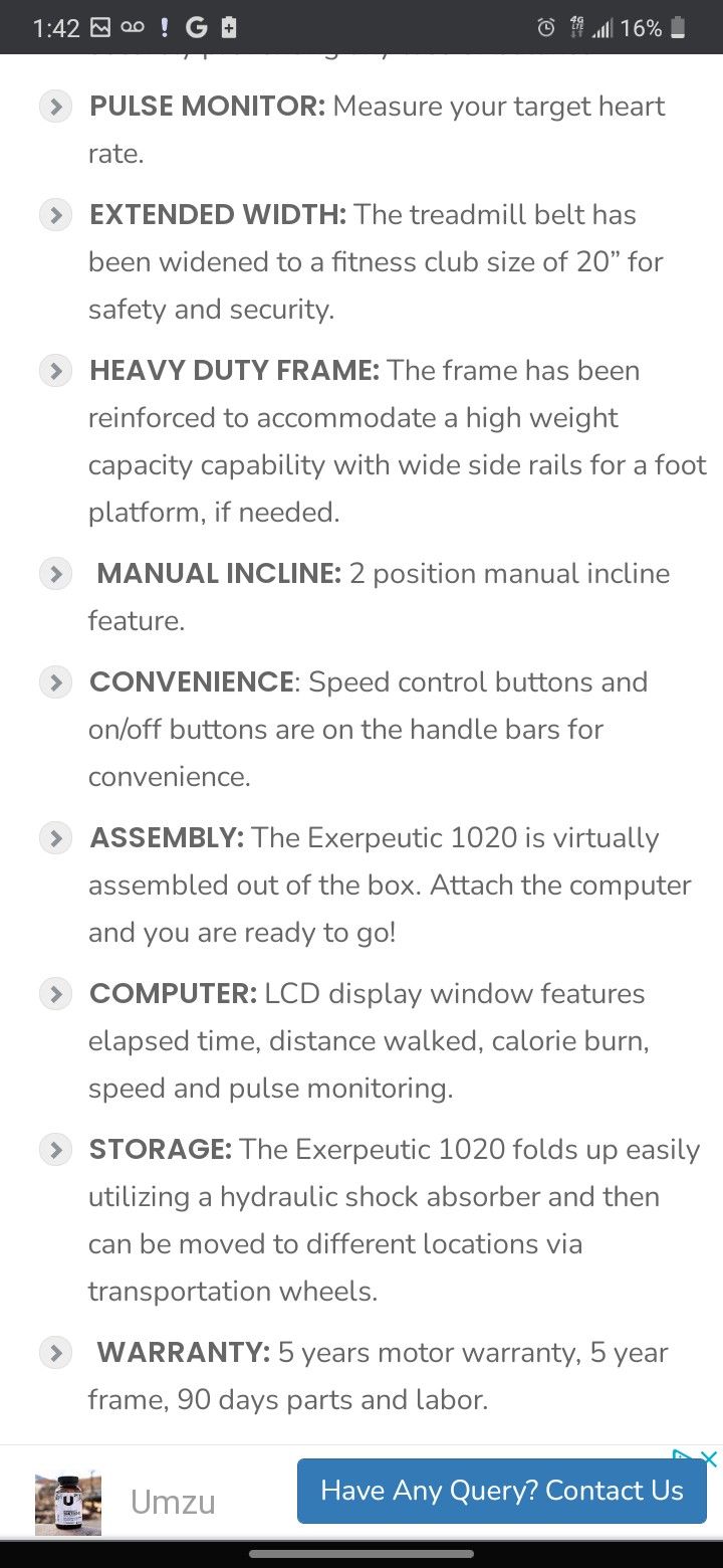 Exerpeutic 1020 treadmill discount manual