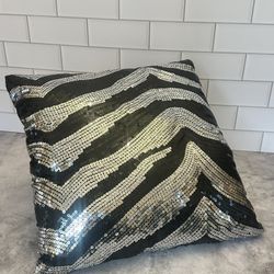Black and Silver Sequined Zebra Print Pillow