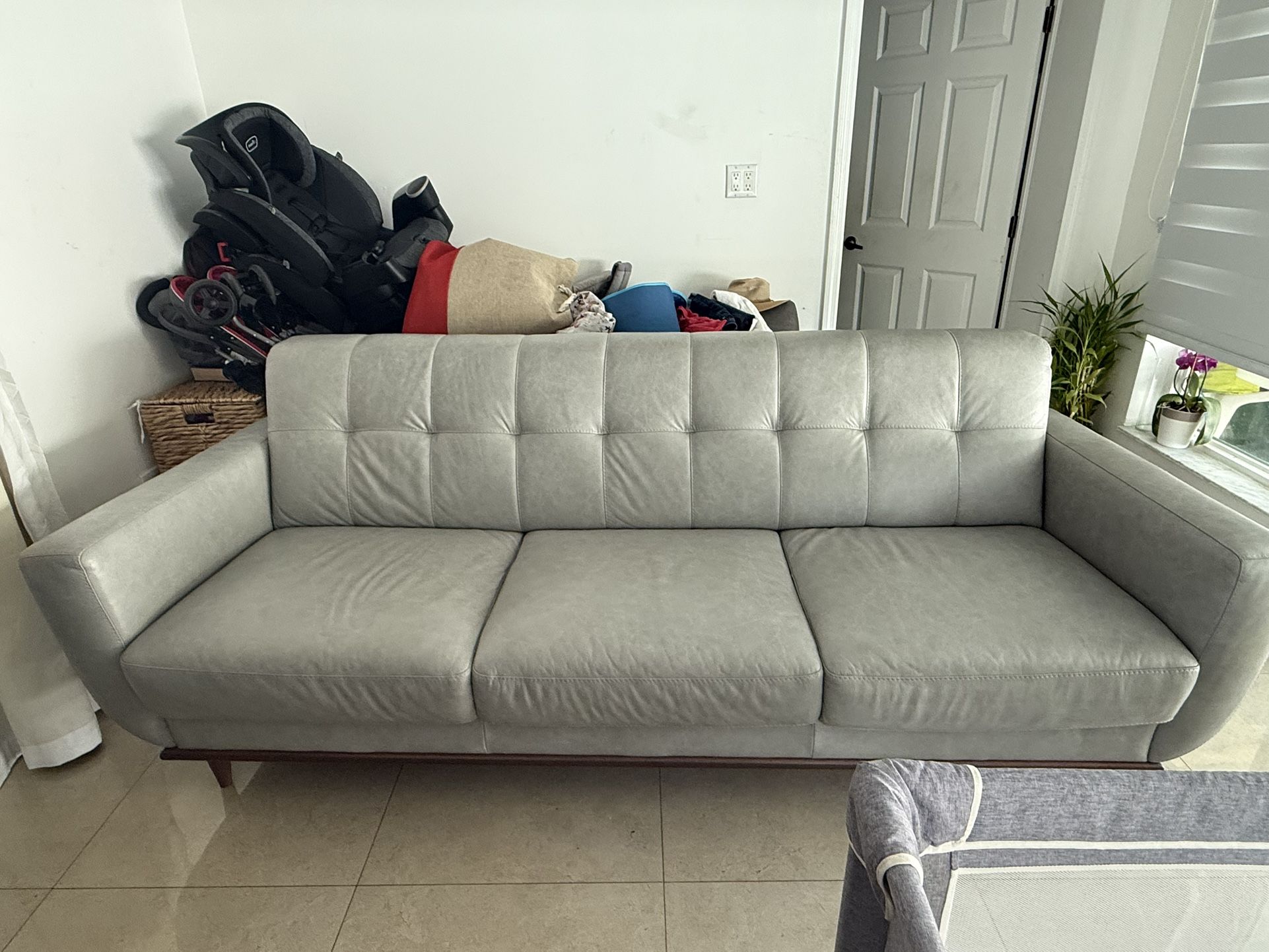 Pressly Place Light Gray Leather Sofa