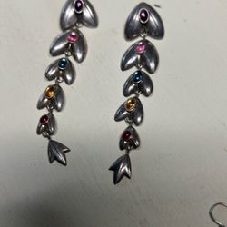 Long vintage sterling silver rhinestone earrings post