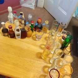 Vintage Liquor Bottles And Shot Glasses 