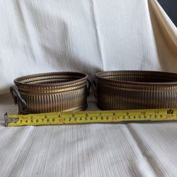 Two Vintage Brass Oblong Planter 8X5.5 And/6X4.5