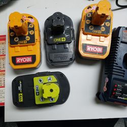VARITY OF RYOBI BATTERY AND CHARGER 