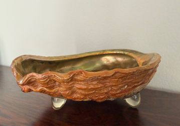 Vintage Large Red Abalone Shell Dish With Gold Rainbow Iridescense