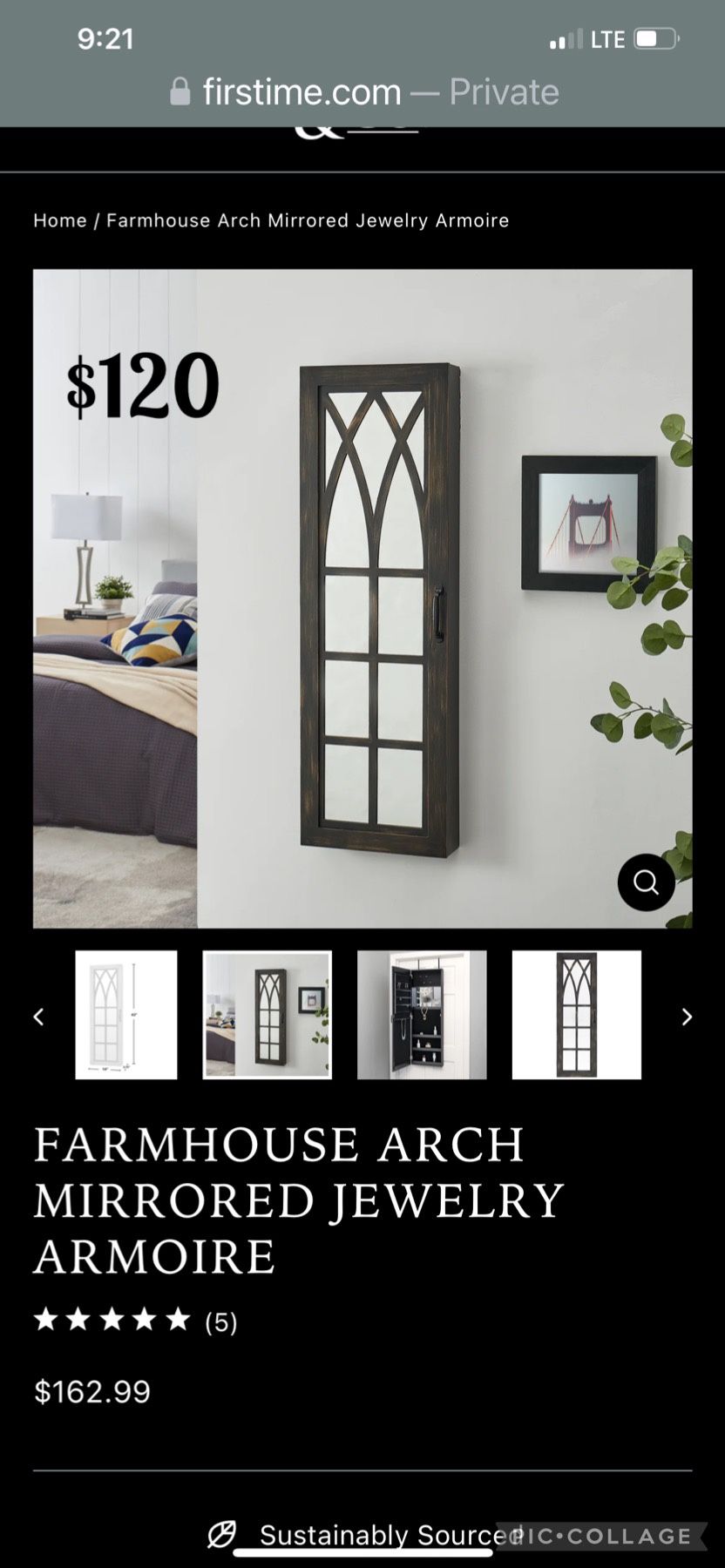 Farmhouse Black Rustic Jewelry Armoire 