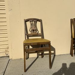 VTG Set Of 5 Tan Stakmore Folding Chairs Modern Wood Seating Rustic USA Made