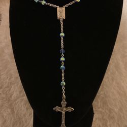 Blue Heart 💙 Rosary Beads With Silver Stainless Steel Chain And Cross