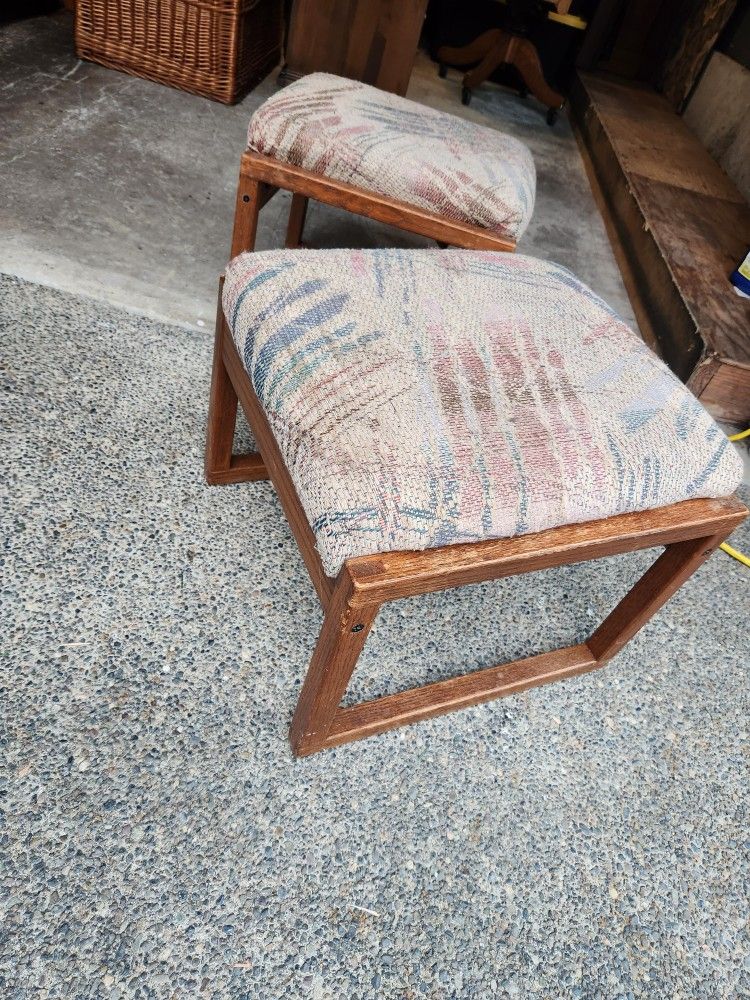 Pair Of Padded Vintage Foot Stools