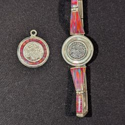 Sterling silver 950 bracelet with coin-shaped pendants, Mexico, with opal accents.