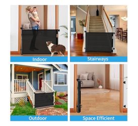 New Retractable Baby Gate, Mesh Baby Gate or Mesh Dog Gate, 33" Tall, Extends up to 120" - Black/White/Gray