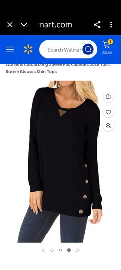 Women's Casual Long Sleeve Faux Suede Loose Tunic, Size XL