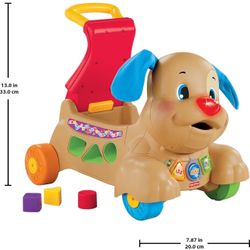 Fisher-Price Baby & Toddler Toy Laugh & Learn Stride-to-Ride Puppy Walker & Ride-On with Music Lights & Blocks for Infants Ages 9+ Months