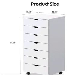 7 Wood Vertical Organization File Cabinet with Wheels Mobile Drawer Storage for Home Office.