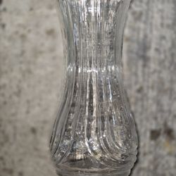 Vintage Hoosier Clear Glass Vase USA Made 8.5"tall Ribbed Stripe 4087 B