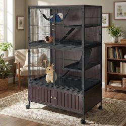 60" Large Ferret Cage, Multi-Level Small Animal Mansion with 4 Wheels, 3 Metal Ramps & Hammock for Chinchillas, Rabbits, Guinea Pigs, Includes PP Tray