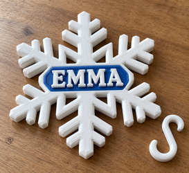 Personalized Snowflake Name Ornament, Printed Hook, Choose Snowflake Nameplate and Lettering Colors