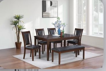 6-Pcs Dining Set Table + 4 Chairs + Bench