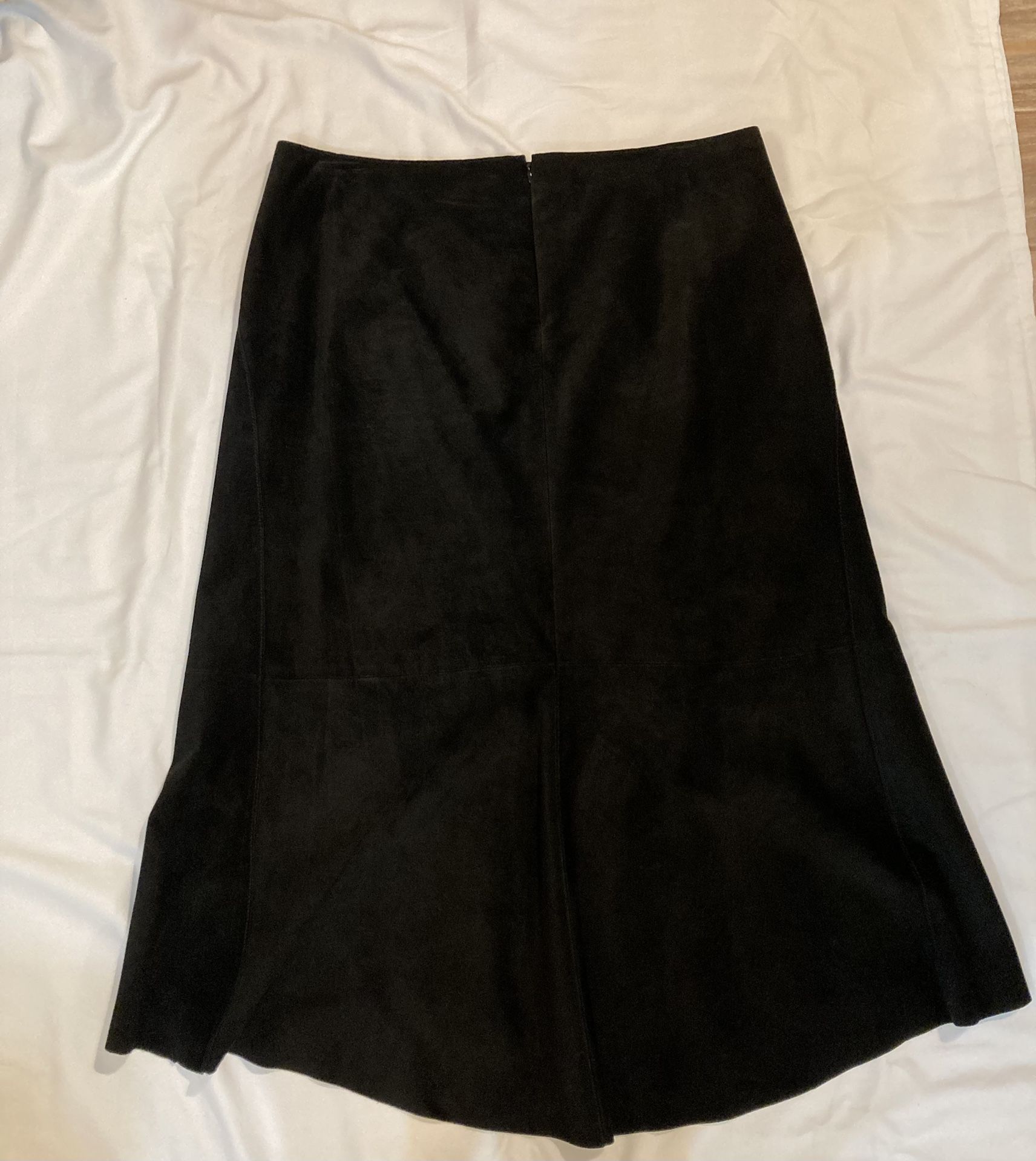 Donna Karan Black Suede Midi Skirt SZ 14 Black Label 