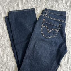 Levi's navy blue bootcut jeans with yellow stitching