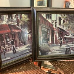 2 Parisian Cafe Street Scene Prints