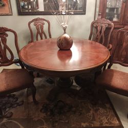 Ashley North Shore Round Pedestal Dining Set – Solid Wood, Ornate Carving (Table + 4 Chairs)