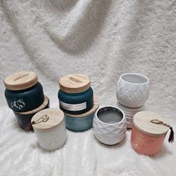 Lot of 9 Empty Candle Jars Mixed Sizes & Styles – Sand + Fog, B&P, Ceramic Used