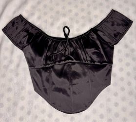 Size S Black Satin Off-Shoulder Corset Crop Top