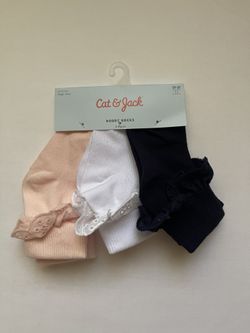 NEW Cat & Jack Eyelet Ruffle Socks 3 Pack 2T-3T